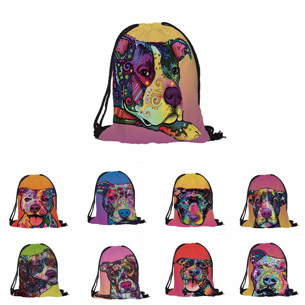 Custom Colorful Pitbull Drawstring Bag