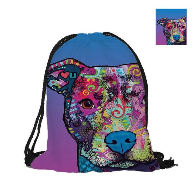 Custom Colorful Pitbull Drawstring Bag