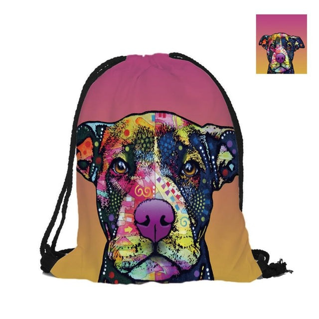 Custom Colorful Pitbull Drawstring Bag