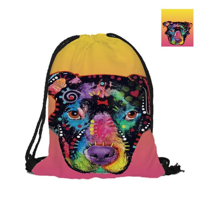 Custom Colorful Pitbull Drawstring Bag