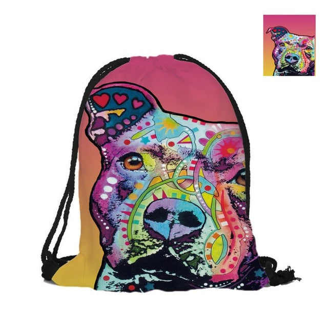 Custom Colorful Pitbull Drawstring Bag
