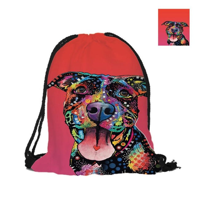 Custom Colorful Pitbull Drawstring Bag