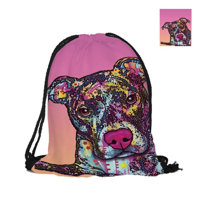 Custom Colorful Pitbull Drawstring Bag