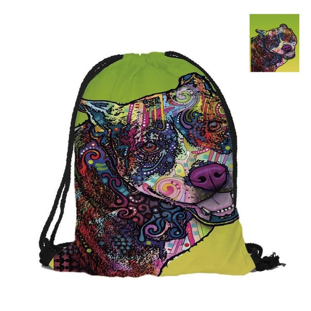 Custom Colorful Pitbull Drawstring Bag