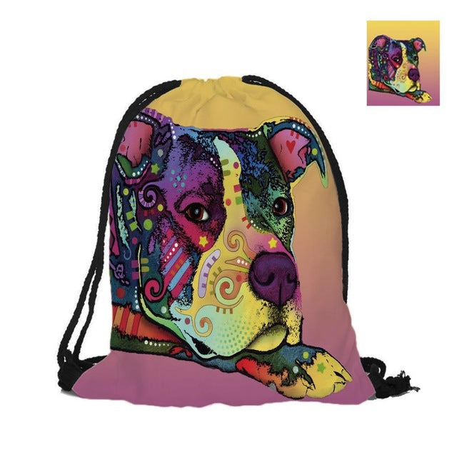 Custom Colorful Pitbull Drawstring Bag