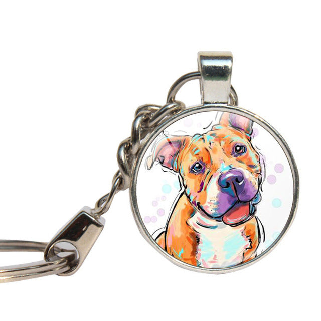Glass Pitbull Keychain