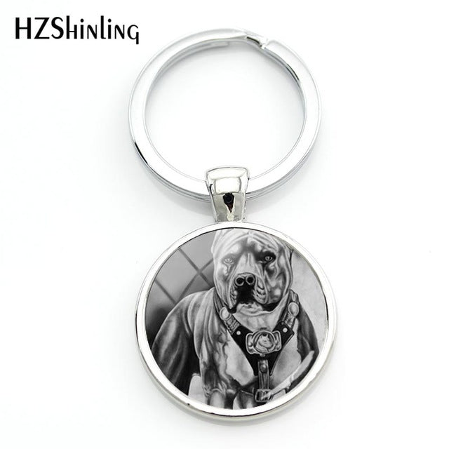 Round Hand Craft Pitbull Keychain