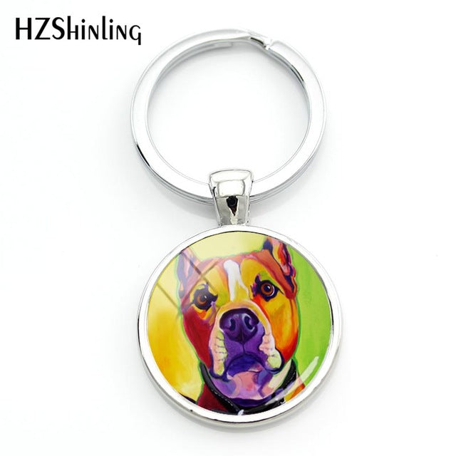 Round Hand Craft Pitbull Keychain