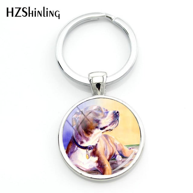 Round Hand Craft Pitbull Keychain