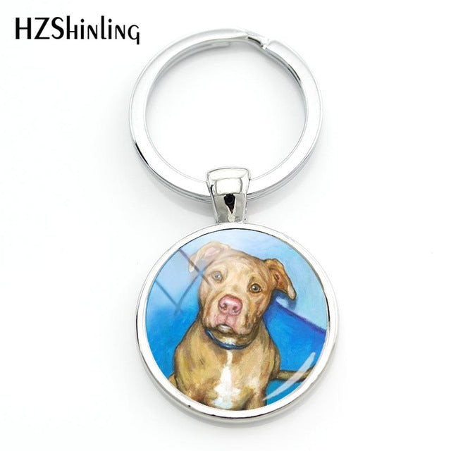 Round Hand Craft Pitbull Keychain