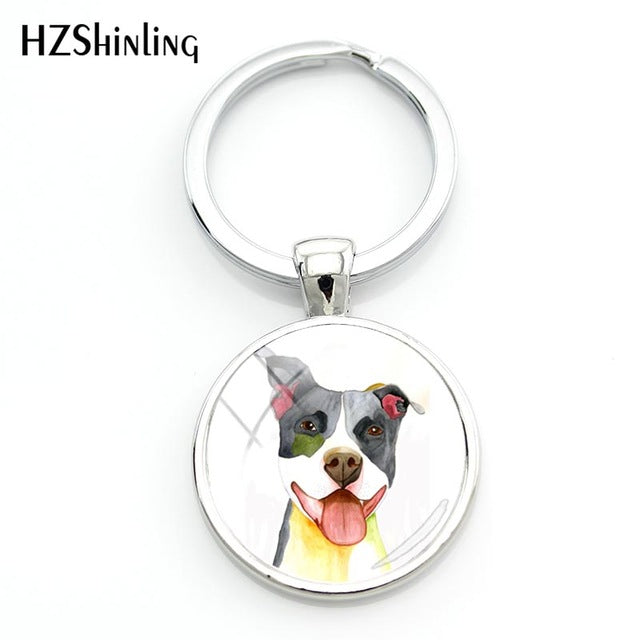 Round Hand Craft Pitbull Keychain