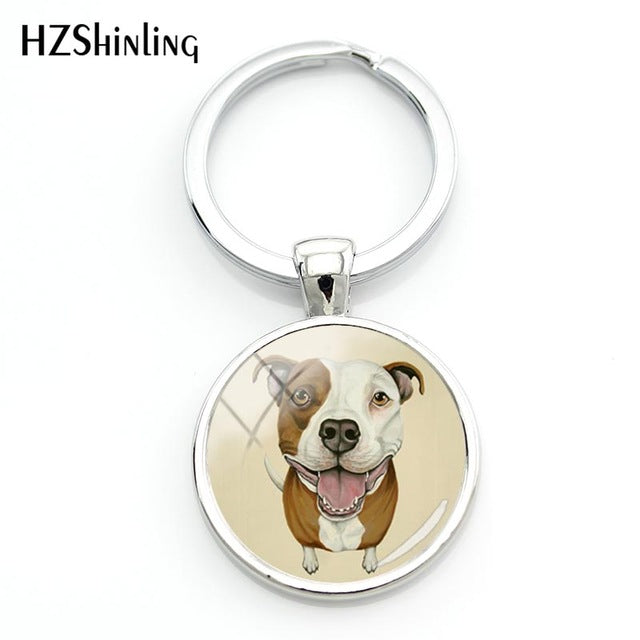 Round Hand Craft Pitbull Keychain