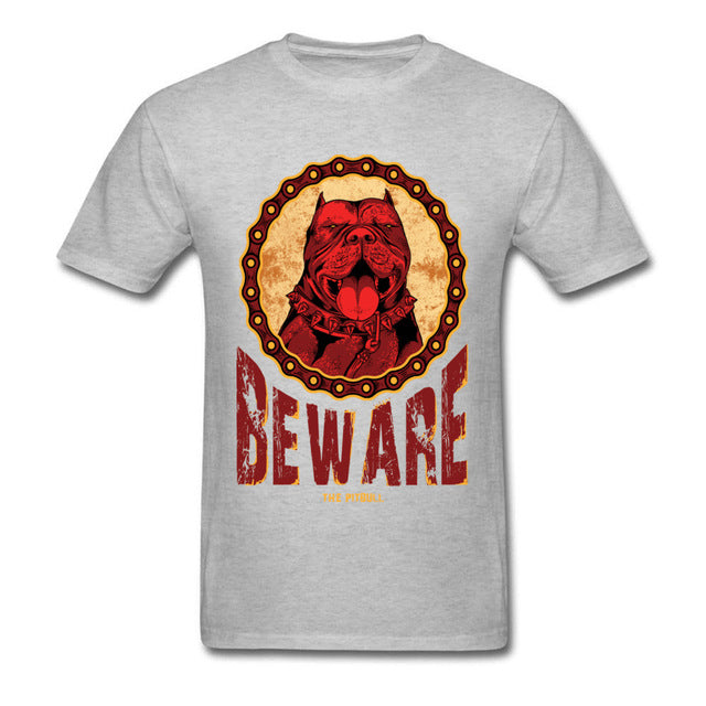 Cotton Sleeve Beware Pitbull Shirt