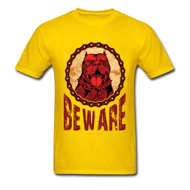 Cotton Sleeve Beware Pitbull Shirt